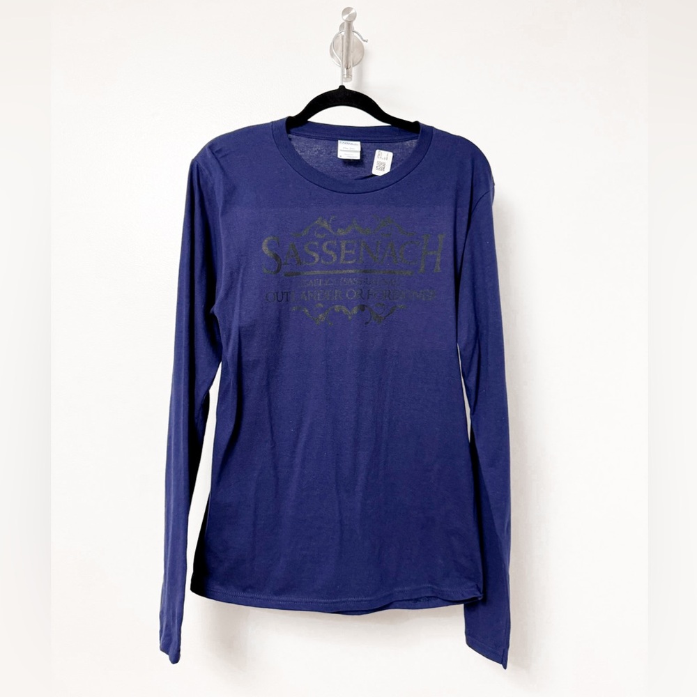 Unisex Outlander Book Show "Sassenach" Long Sleeve Graphic Tee Navy Blue Small